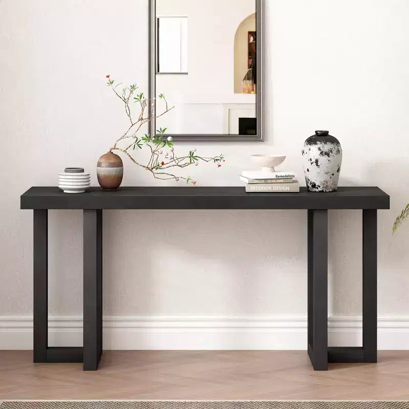 Mesa consola de madera única con diseño geométrico, mesa de entrada de madera moderna para sala de estar y recibidor