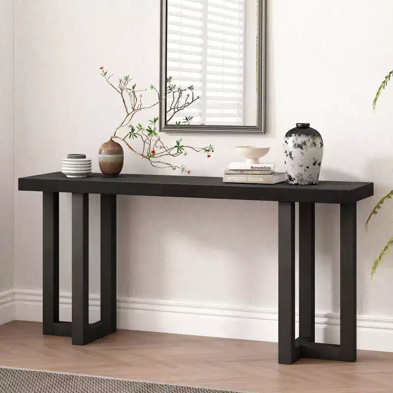 Unique Wood Console Table with Geometric Design, Modern Wood Entryway Table for Living Room and Entryway