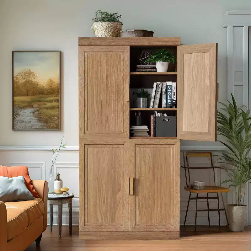Aparador Moderno de 31" – 2 Puertas, Estante Ajustable, Madera Natural