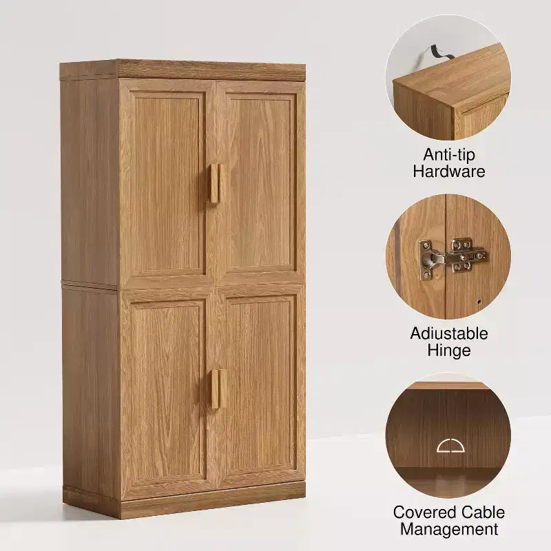 Aparador Moderno de 31" – 2 Puertas, Estante Ajustable, Madera Natural