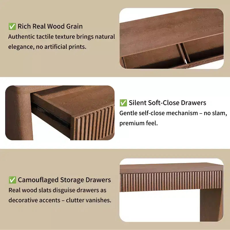 Mesa consola de chapa de madera rústica – Mesa de sofá/recibidor acanalada de 2 cajones para sala de estar