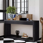 Mesa consola de chapa de madera rústica – Mesa de sofá/recibidor acanalada de 2 cajones para sala de estar