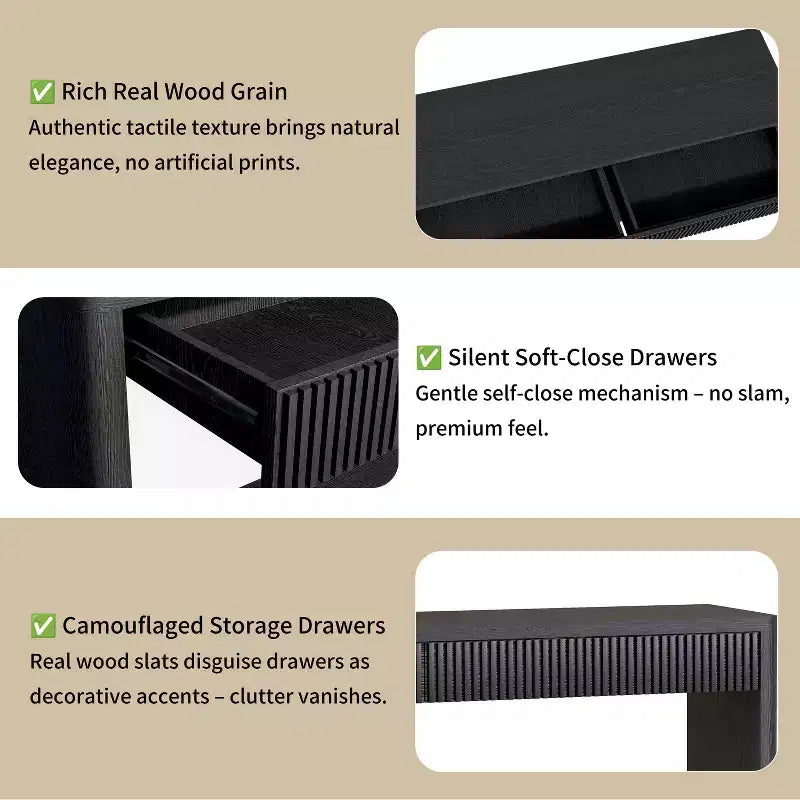 Mesa consola de chapa de madera rústica – Mesa de sofá/recibidor acanalada de 2 cajones para sala de estar