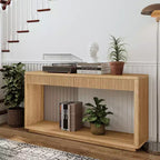 Mesa consola de chapa de madera rústica – Mesa de sofá/recibidor acanalada de 2 cajones para sala de estar