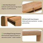 Mesa consola de chapa de madera rústica – Mesa de sofá/recibidor acanalada de 2 cajones para sala de estar
