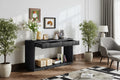 Okak Rustic Wood Veneer Console Table with Fluted 2-Drawer,Sofa Table Behind Couch Foyer Table for Living Room,Hallway,Entryway