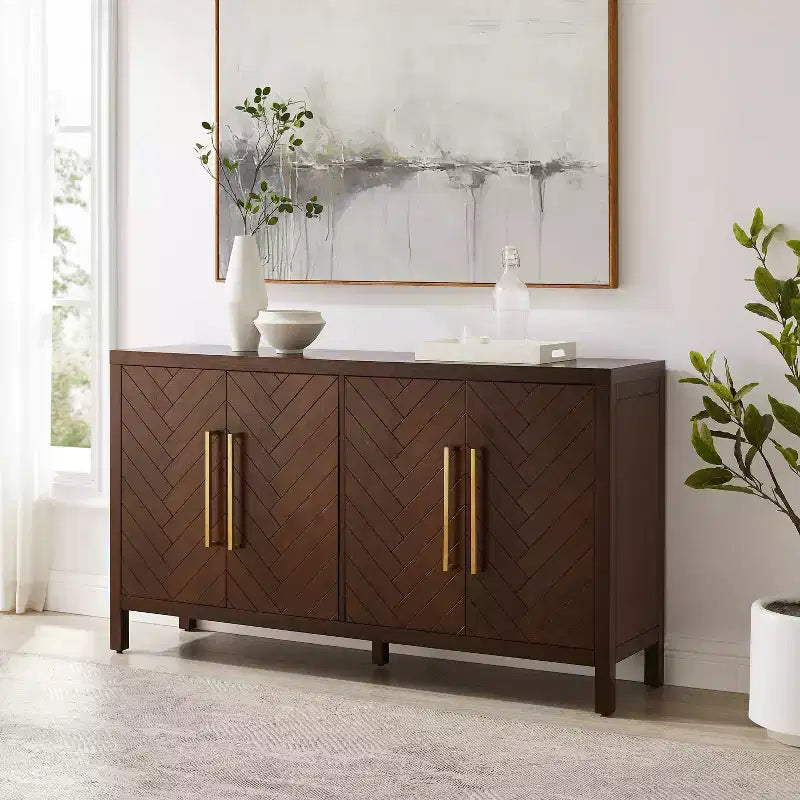 Aparador Darcy - Marrón Oscuro, Chapa de Madera, 2 Puertas, 6 Estantes Ajustables, Antivuelco