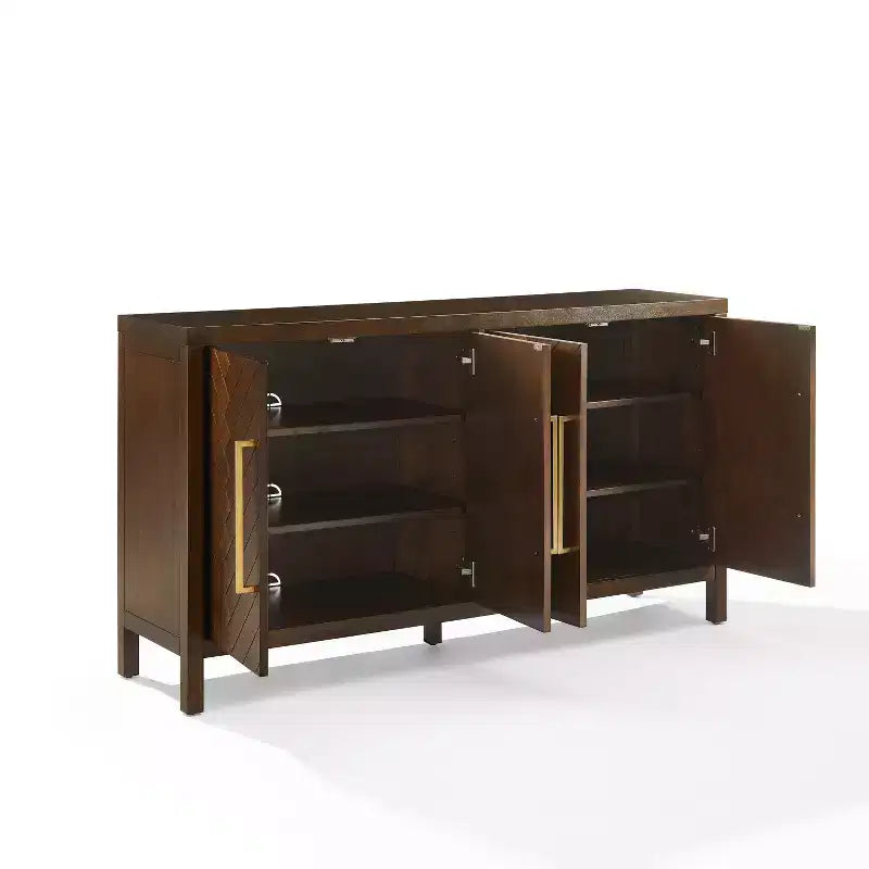 Aparador Darcy - Marrón Oscuro, Chapa de Madera, 2 Puertas, 6 Estantes Ajustables, Antivuelco