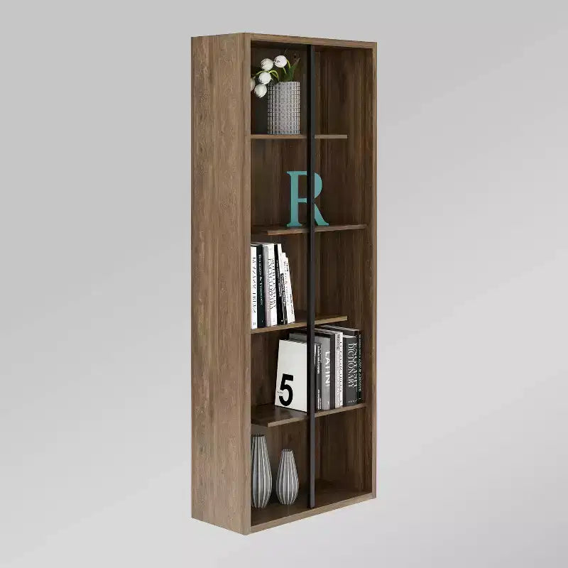 Estantería de madera de 5 estantes estándar – Nogal, estilo moderno, MDF, 5 estantes abiertos, 175 cm de alto