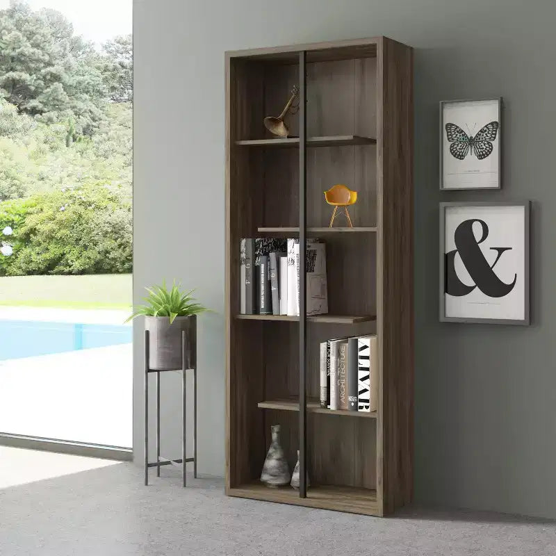 Estantería de madera de 5 estantes estándar – Nogal, estilo moderno, MDF, 5 estantes abiertos, 175 cm de alto