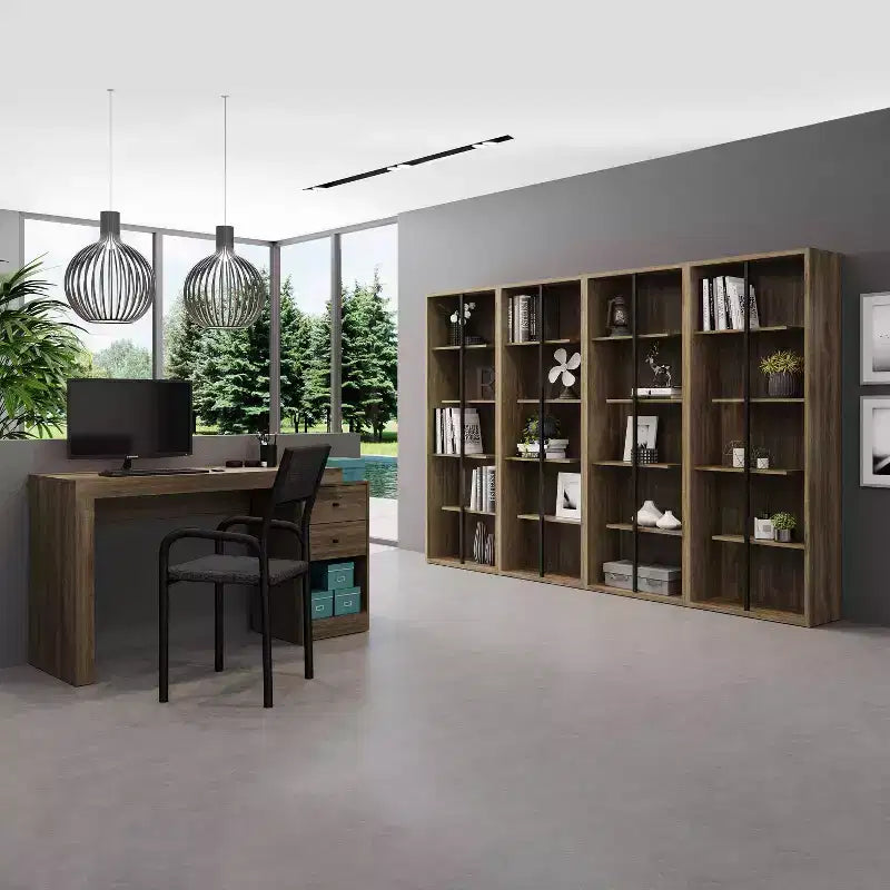Estantería de madera de 5 estantes estándar – Nogal, estilo moderno, MDF, 5 estantes abiertos, 175 cm de alto