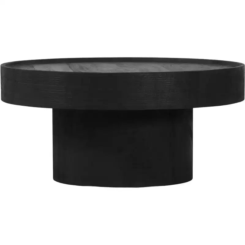 Mesa de centro The Dalles – Madera de mango, negra, base de pedestal moderna, no requiere montaje