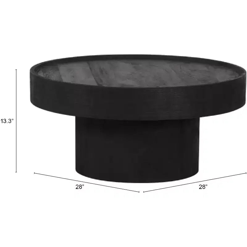 Mesa de centro The Dalles – Madera de mango, negra, base de pedestal moderna, no requiere montaje