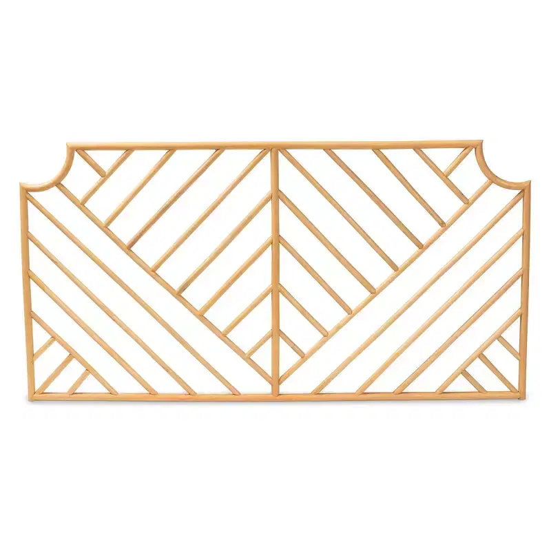 Cabecero de pared Queen Rattan – Natural/Marrón, patrón de chevrón hecho a mano