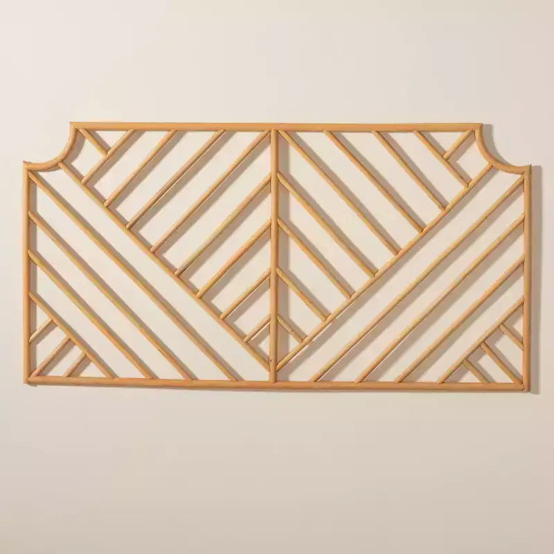 Cabecero de pared Queen Rattan – Natural/Marrón, patrón de chevrón hecho a mano