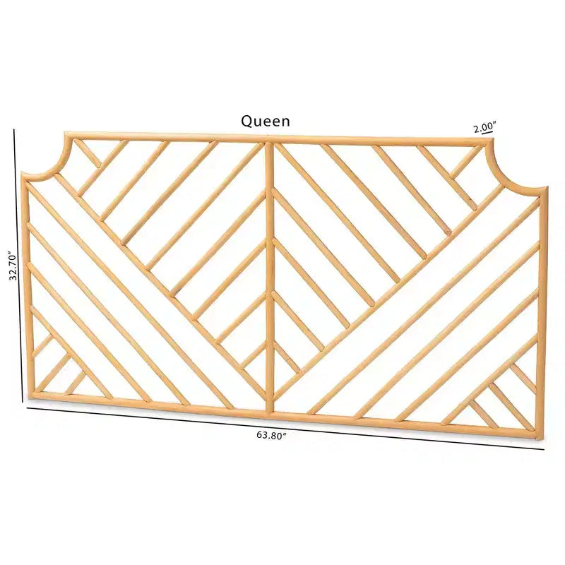 Cabecero de pared Queen Rattan – Natural/Marrón, patrón de chevrón hecho a mano