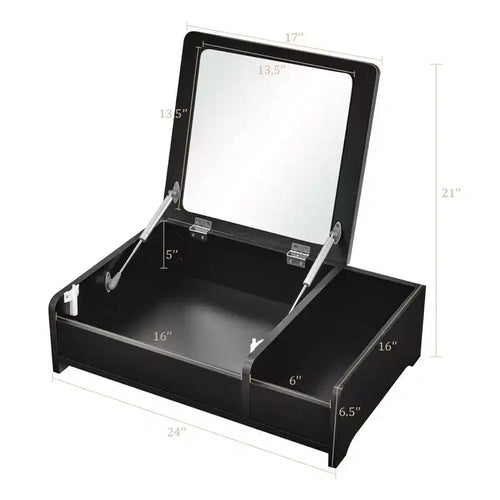Tocador 2 en 1 con espejo elevable, caja de almacenamiento de sobremesa (para maquillaje/portátil), negro