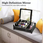Tocador 2 en 1 con espejo elevable, caja de almacenamiento de sobremesa (para maquillaje/portátil), negro