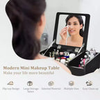 Tocador 2 en 1 con espejo elevable, caja de almacenamiento de sobremesa (para maquillaje/portátil), negro