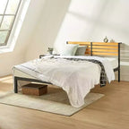 Kasi Cama de plataforma de metal con estante en el cabecero – Negro, no requiere somier