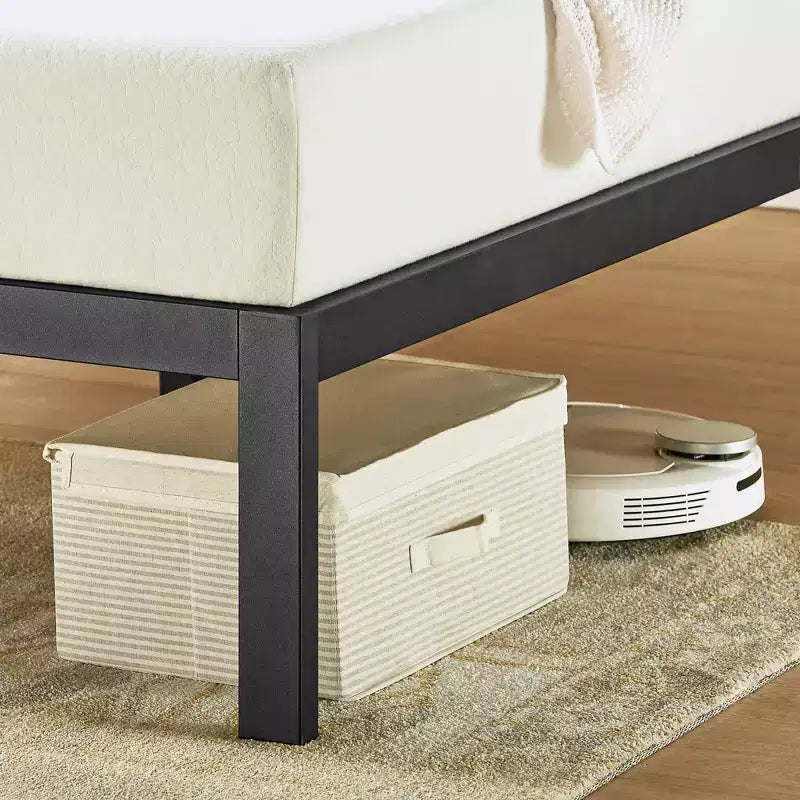Kasi Cama de plataforma de metal con estante en el cabecero – Negro, no requiere somier