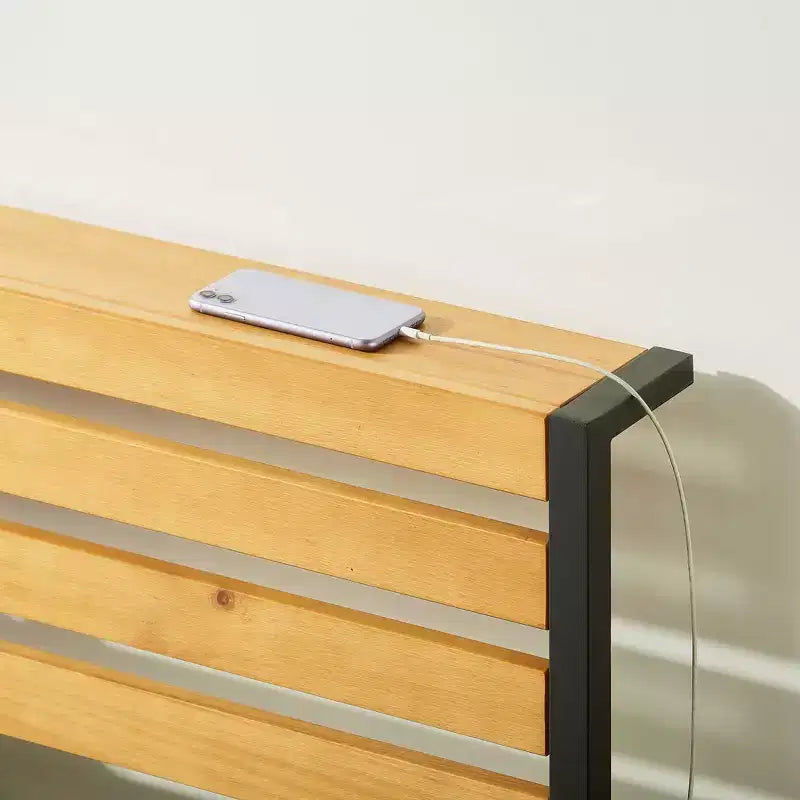 Kasi Cama de plataforma de metal con estante en el cabecero – Negro, no requiere somier