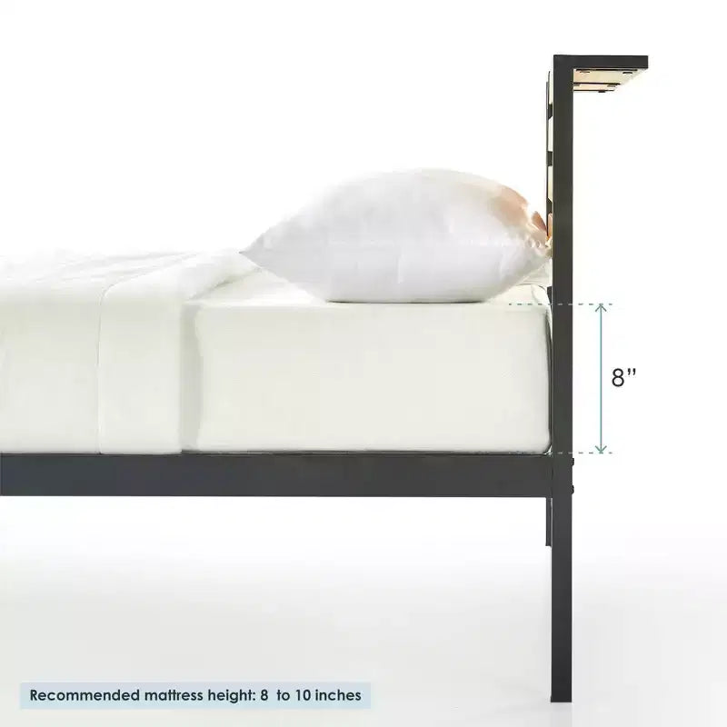 Kasi Cama de plataforma de metal con estante en el cabecero – Negro, no requiere somier