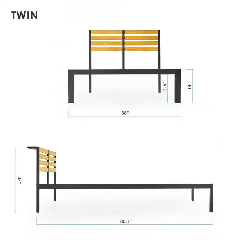Kasi Cama de plataforma de metal con estante en el cabecero – Negro, no requiere somier