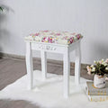 Costway Vanity Wood Dressing Stool Padded Chair Makeup Cushion White Backless