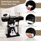 Mesa Consola en Forma de T – Cajón, Estantes, Kits Antivuelco, Recibidor/Entrada Moderno, Negra