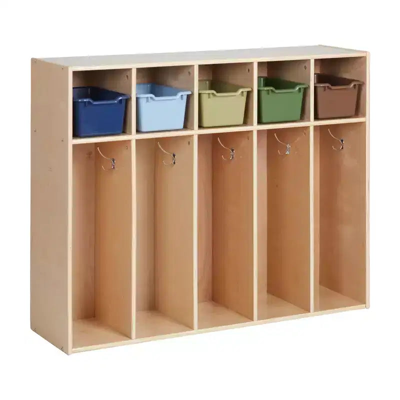 Armario de 5 secciones para niños pequeños y 5 contenedores frontales hondos, almacenamiento con cubículos